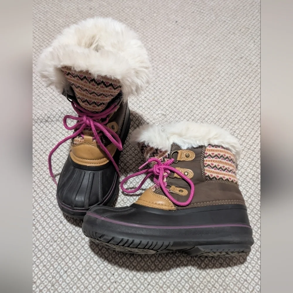Snow Kids Winter Boots with Pink Laces Size 2
